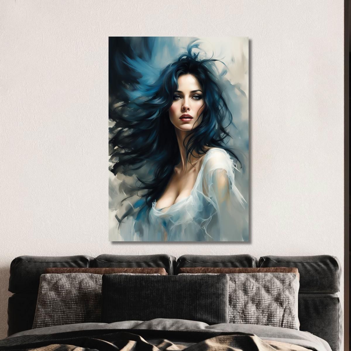 Painting Woman Blue Hair Wind Suggestive Portrait Fashion fsn24 canvas print 