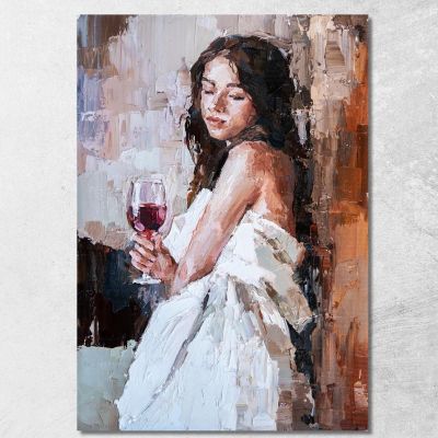 Painting Of A Woman With A Glass Of Red Wine Fashion fsn26 canvas print 