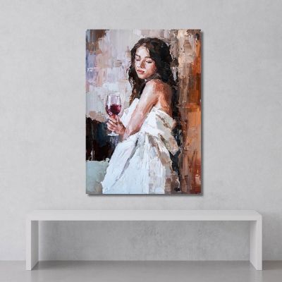 Painting Of A Woman With A Glass Of Red Wine Fashion fsn26 canvas print 