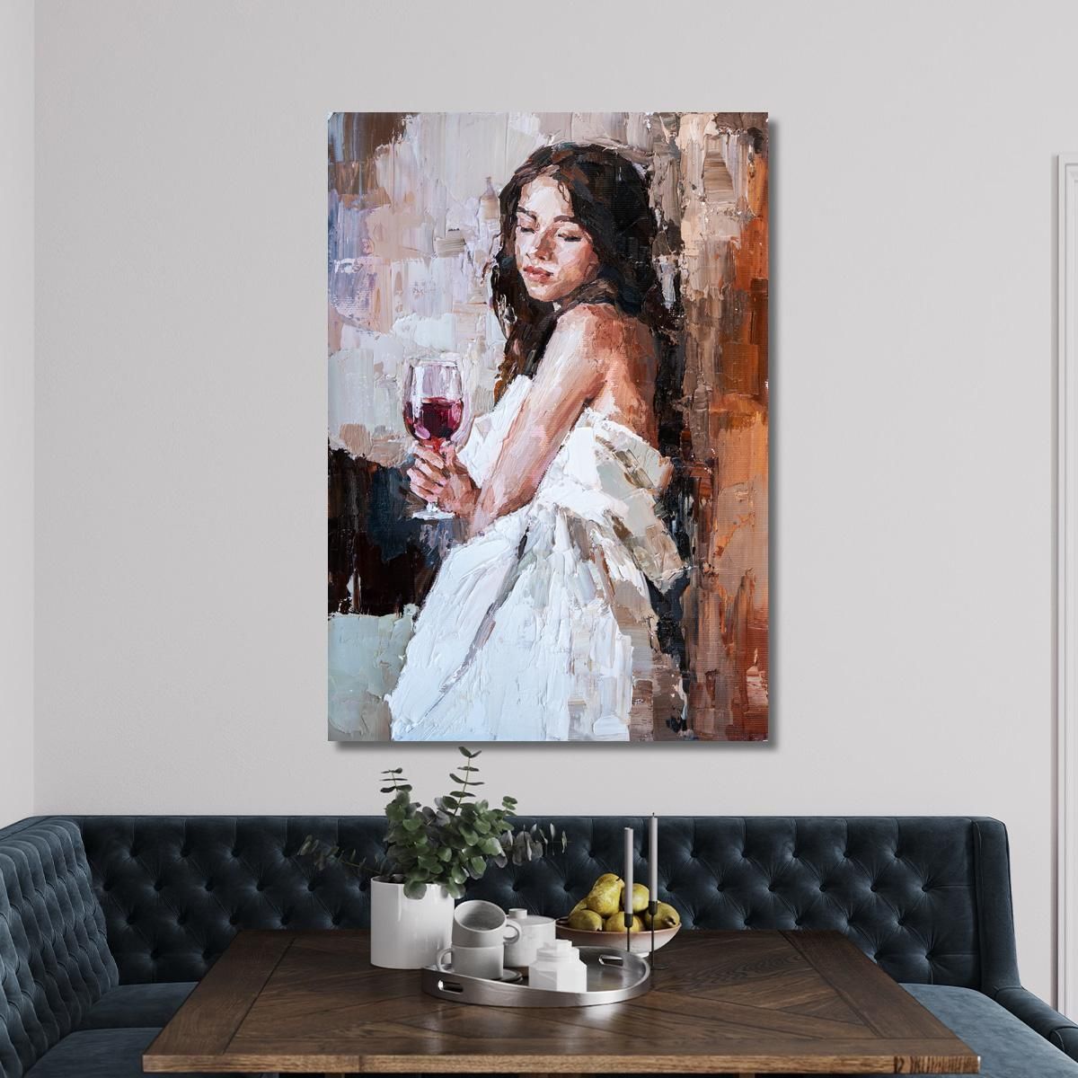 Painting Of A Woman With A Glass Of Red Wine Fashion fsn26 canvas print 