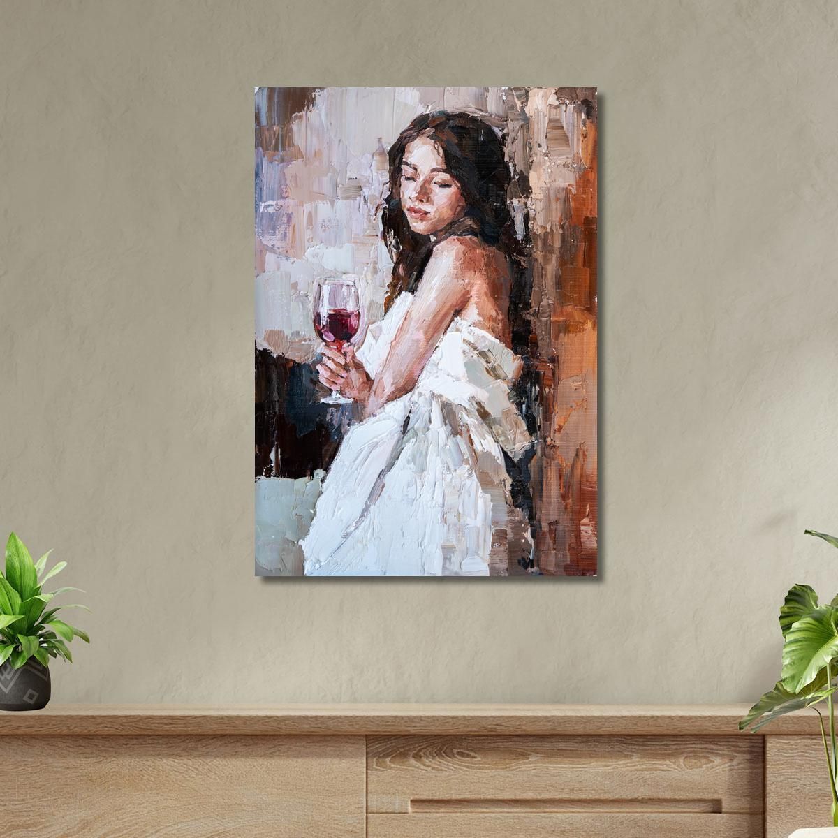 Painting Of A Woman With A Glass Of Red Wine Fashion fsn26 canvas print 