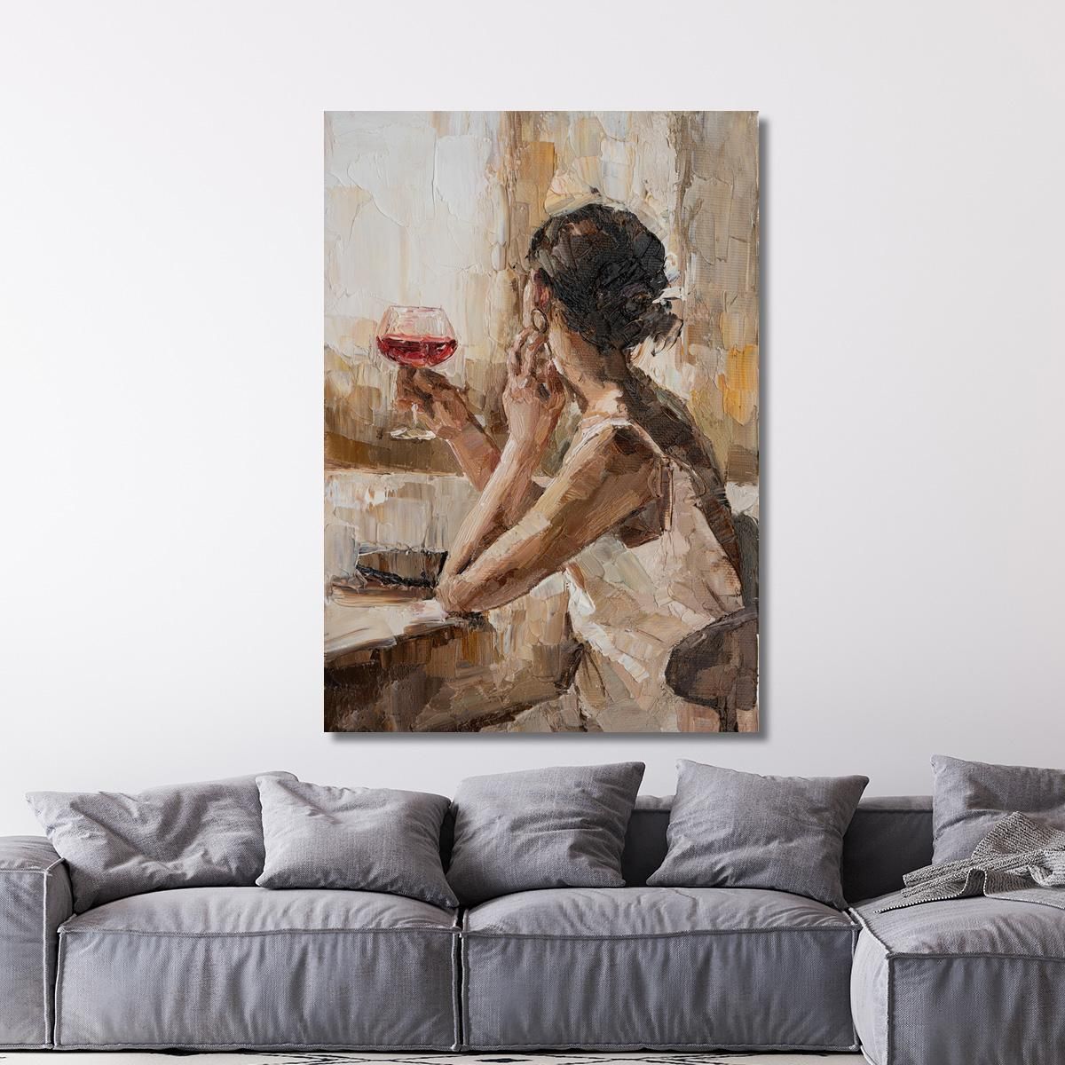 Painting Of A Woman With A Glass Of Red Wine Fashion fsn27 canvas print 