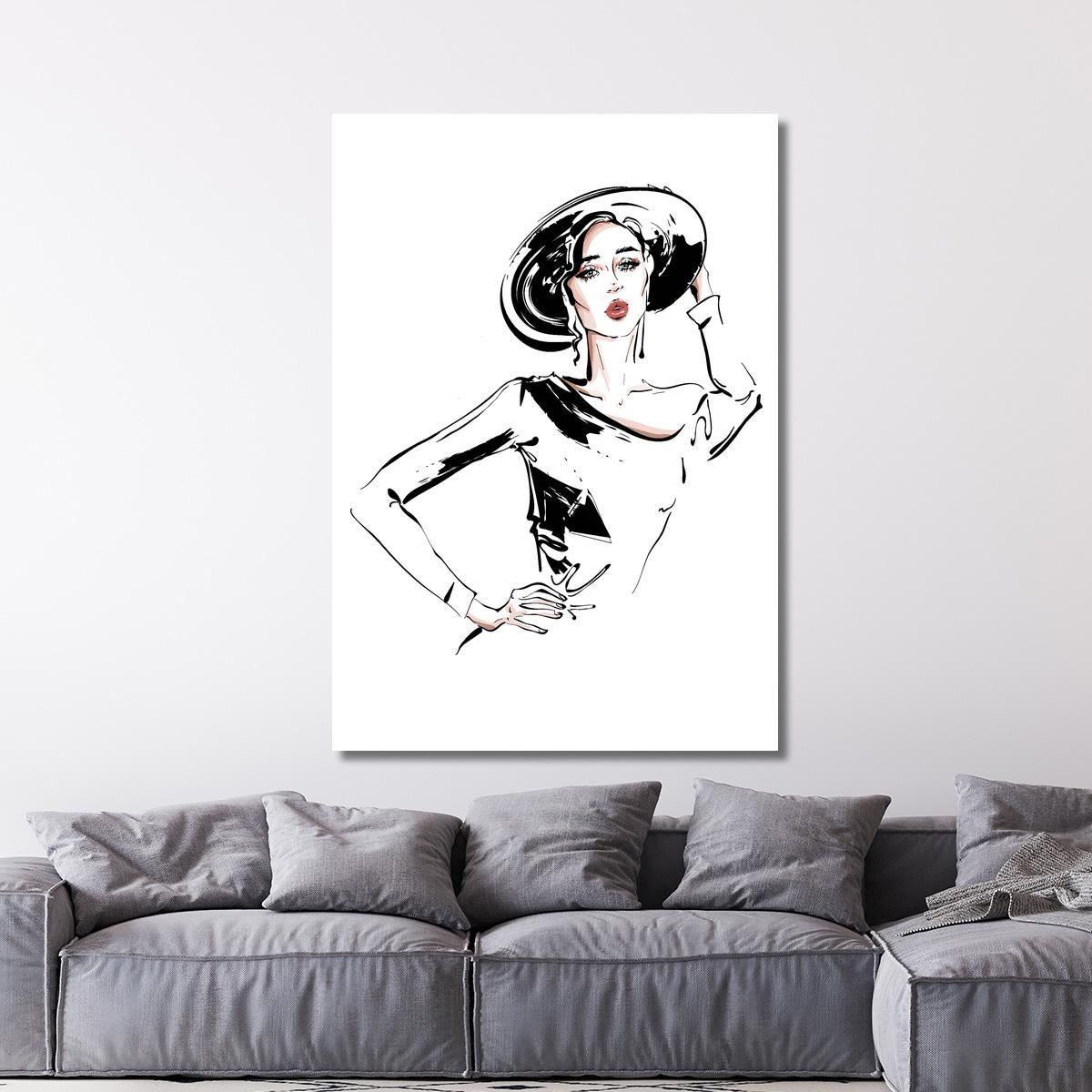 Painting Of A Woman With A Retro Hat Fashion fsn28 canvas print 