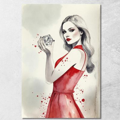 Painting Elegant Woman Red Dress With Diamond Watercolor Drawing Artistic Fashion fsn33 canvas print 
