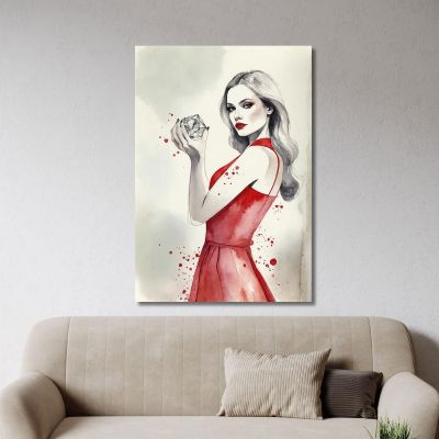 Painting Elegant Woman Red Dress With Diamond Watercolor Drawing Artistic Fashion fsn33 canvas print 