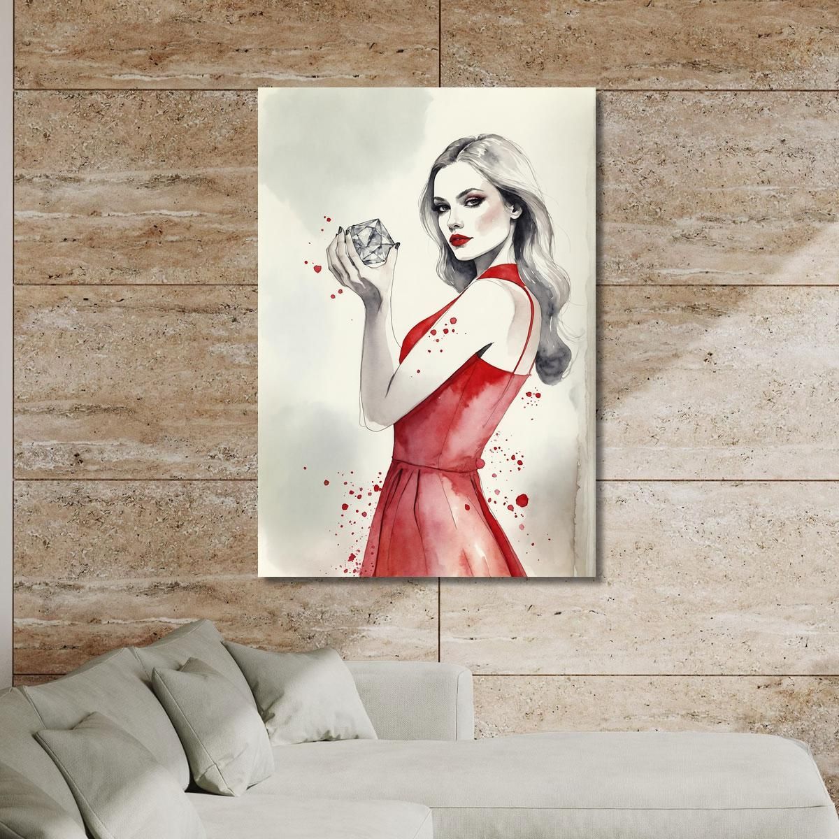 Painting Elegant Woman Red Dress With Diamond Watercolor Drawing Artistic Fashion fsn33 canvas print 
