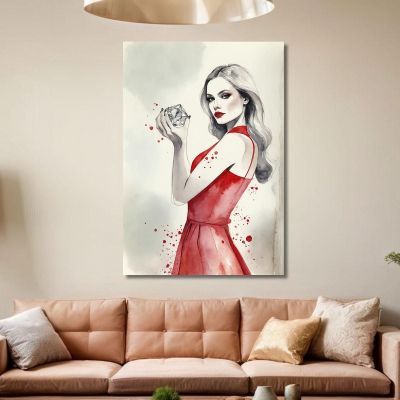 Painting Elegant Woman Red Dress With Diamond Watercolor Drawing Artistic Fashion fsn33 canvas print 