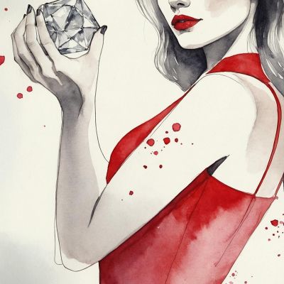 Painting Elegant Woman Red Dress With Diamond Watercolor Drawing Artistic Fashion fsn33 canvas print