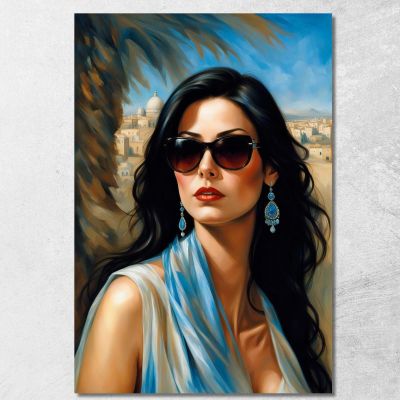 Elegant Woman Painting Black Glasses Oriental Background Fashion fsn36 canvas print 