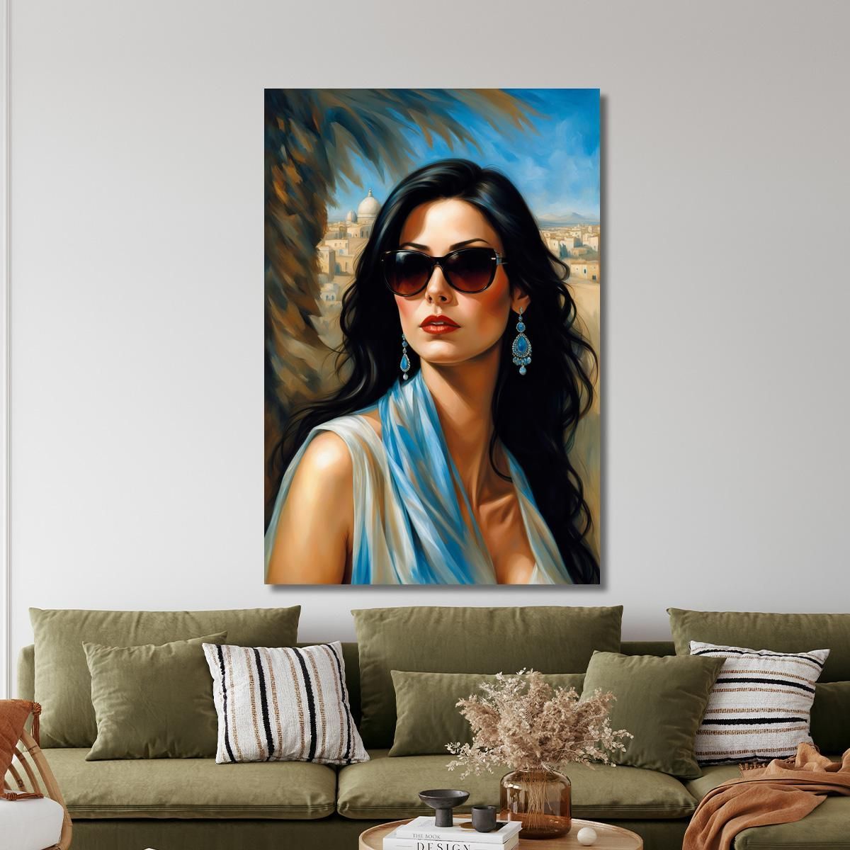 Elegant Woman Painting Black Glasses Oriental Background Fashion fsn36 canvas print 