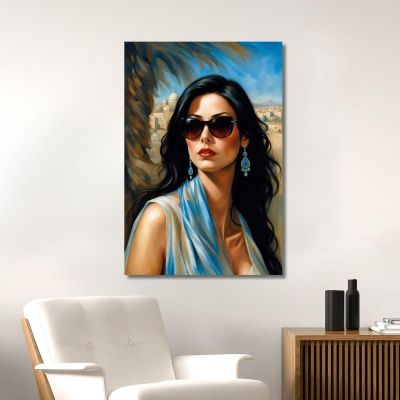 Elegant Woman Painting Black Glasses Oriental Background Fashion fsn36 canvas print 