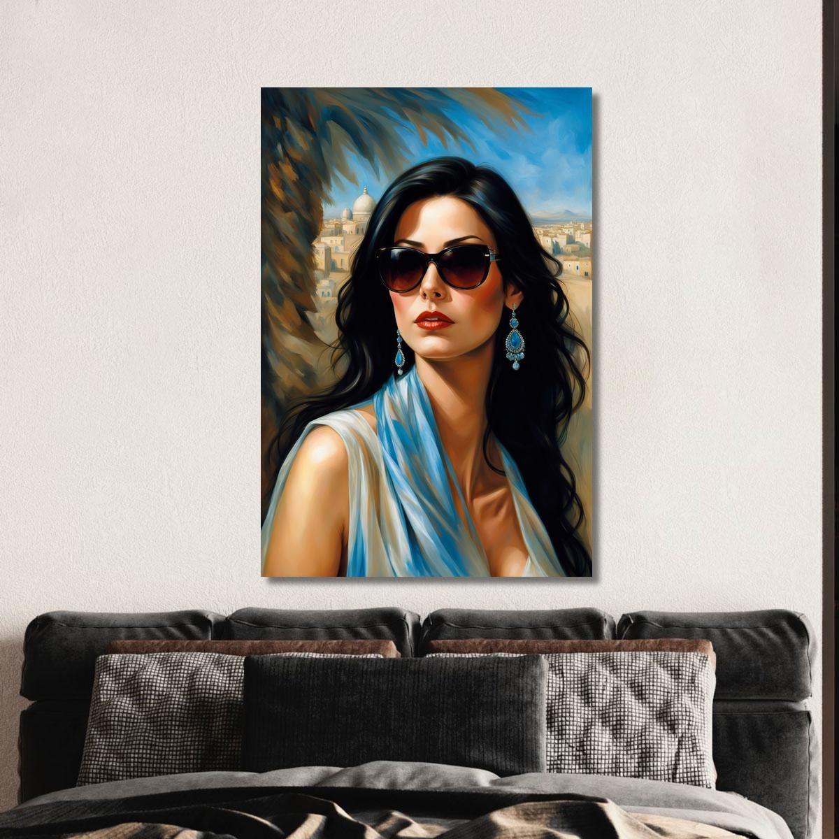 Elegant Woman Painting Black Glasses Oriental Background Fashion fsn36 canvas print 