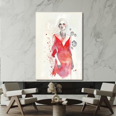 Painting Woman Figure Elegant Necklace Precious Red Dress Fashion fsn39 canvas print 