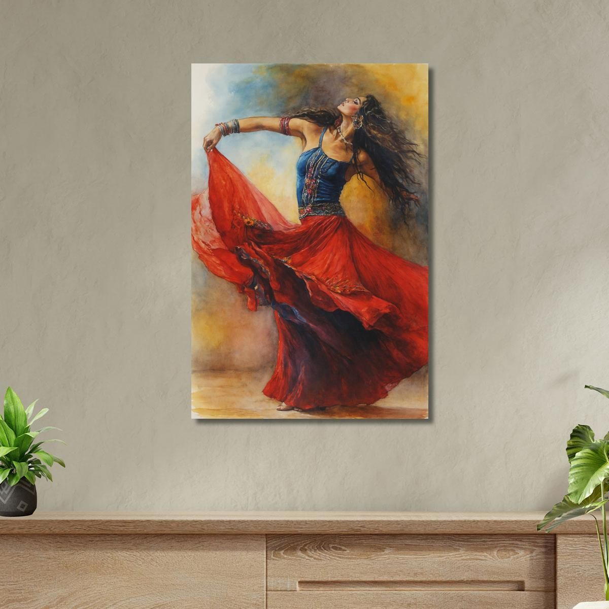 Dancing Gypsy Woman Painting With Red Dress Fashion fsn40 canvas print 