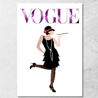 Painting Of A Woman In A Black Dress 1920S Style Vogue Fashion fsn43 canvas print 