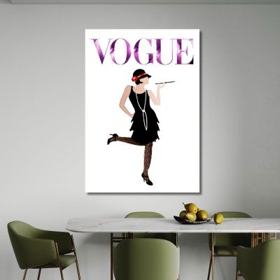 Painting Of A Woman In A Black Dress 1920S Style Vogue Fashion fsn43 canvas print 