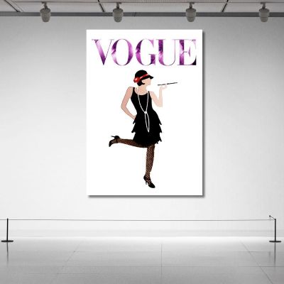 Painting Of A Woman In A Black Dress 1920S Style Vogue Fashion fsn43 canvas print 