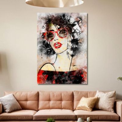 Painting Woman Portrait Modern Red Glasses Watercolor Fashion fsn46 canvas print 