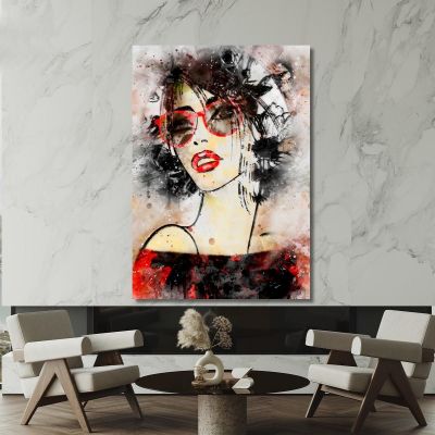 Painting Woman Portrait Modern Red Glasses Watercolor Fashion fsn46 canvas print 