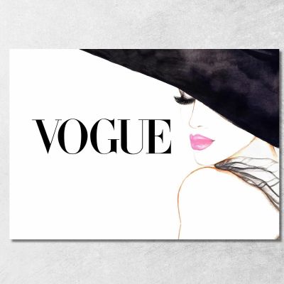 Elegant Woman Portrait Painting Vogue Black Hat Fashion fsn76 canvas print 