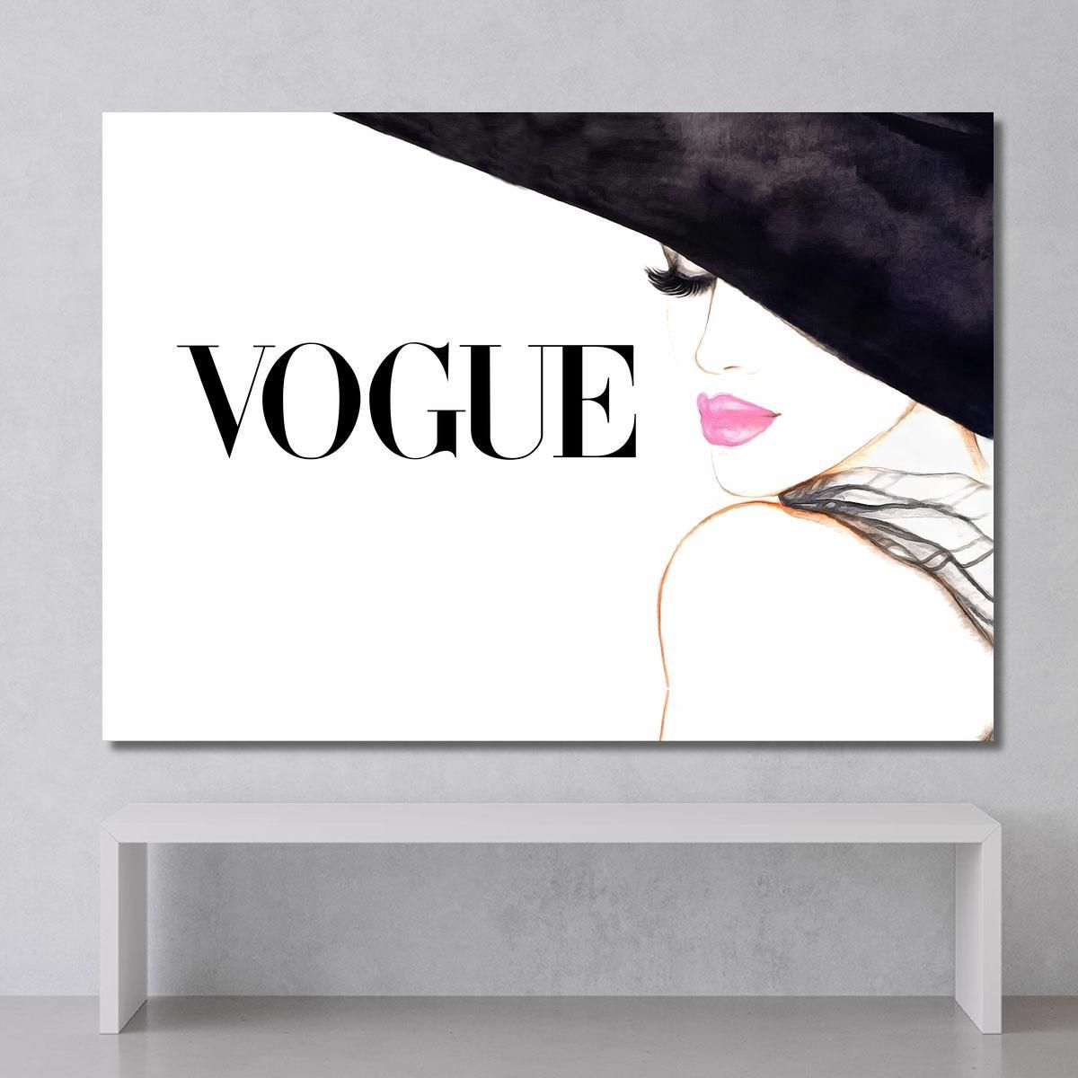 Elegant Woman Portrait Painting Vogue Black Hat Fashion fsn76 canvas print 