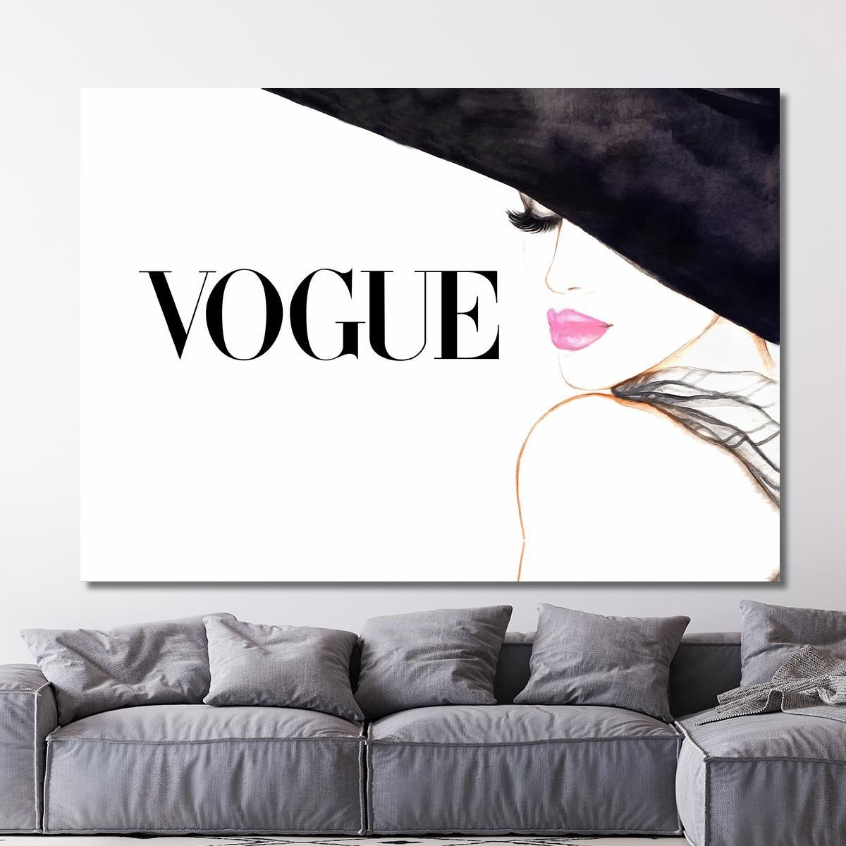 Elegant Woman Portrait Painting Vogue Black Hat Fashion fsn76 canvas print 