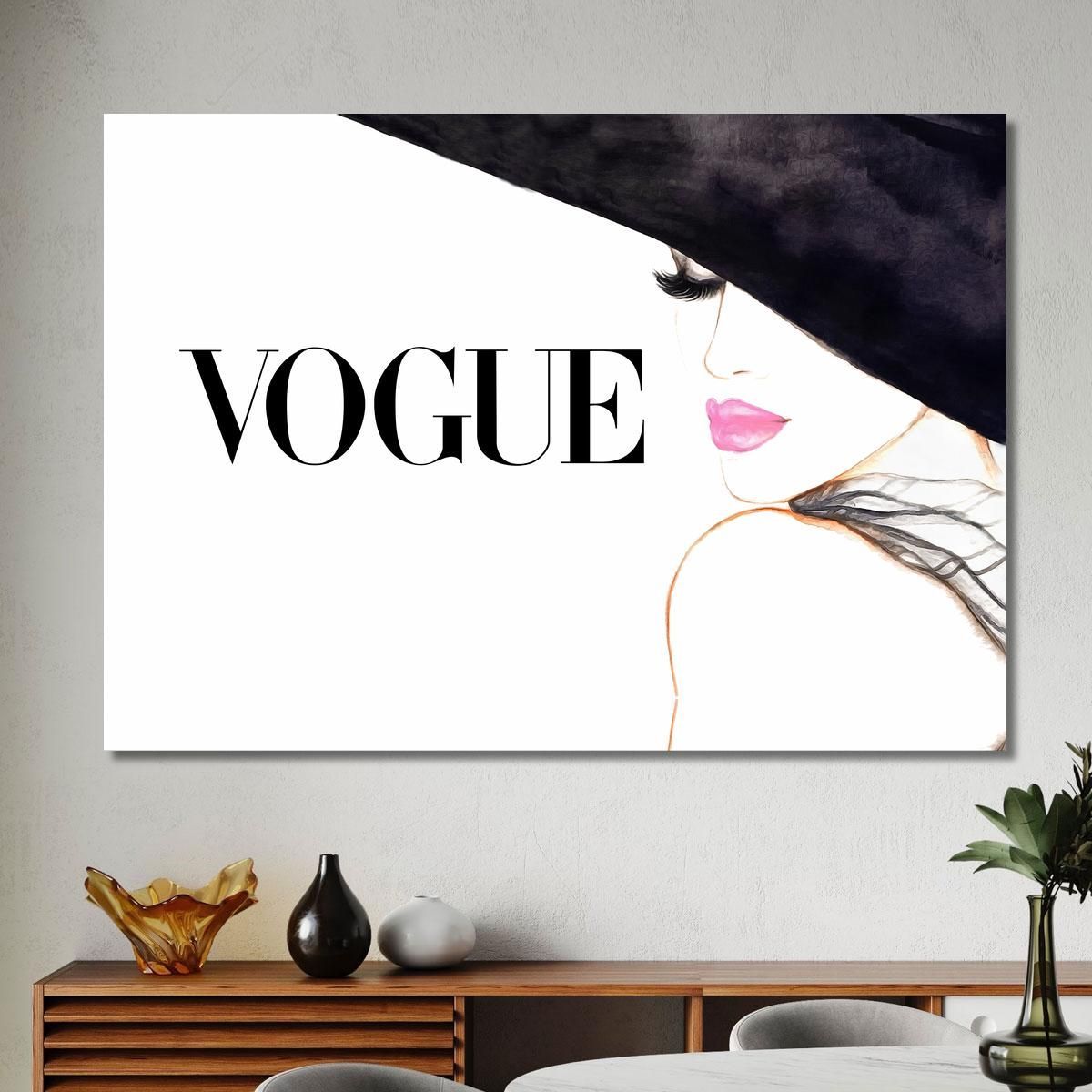 Elegant Woman Portrait Painting Vogue Black Hat Fashion fsn76 canvas print 