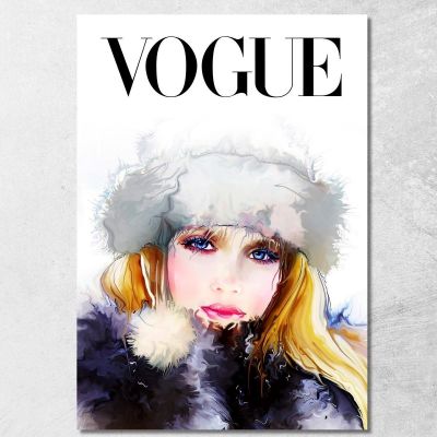 Female Portrait Painting With Fur Hat Vogue Fashion fsn80 canvas print 
