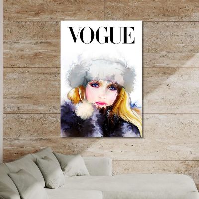 Female Portrait Painting With Fur Hat Vogue Fashion fsn80 canvas print 