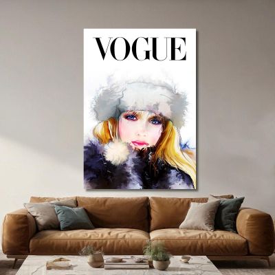 Female Portrait Painting With Fur Hat Vogue Fashion fsn80 canvas print 