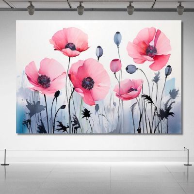 Watercolor Painting Pink Poppies On Gradient Background Modern Abstract Flowers Painting flp3 canvas print 