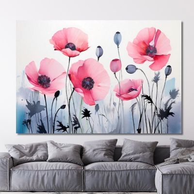 Watercolor Painting Pink Poppies On Gradient Background Modern Abstract Flowers Painting flp3 canvas print 