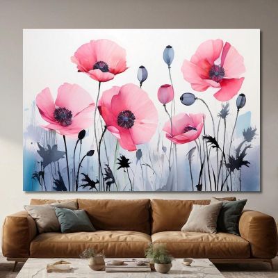 Watercolor Painting Pink Poppies On Gradient Background Modern Abstract Flowers Painting flp3 canvas print 