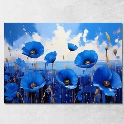 Blue Poppy Field Painting Modern Abstract Flowers Painting flp6 canvas print 