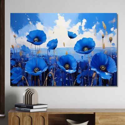 Blue Poppy Field Painting Modern Abstract Flowers Painting flp6 canvas print 
