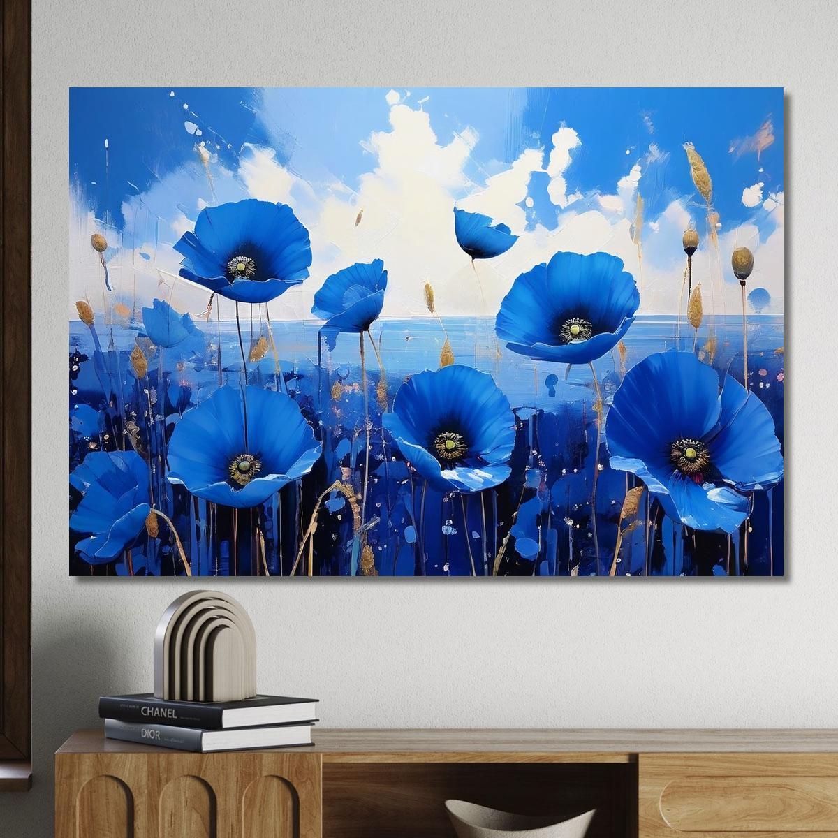 Blue Poppy Field Painting Modern Abstract Flowers Painting flp6 canvas print 