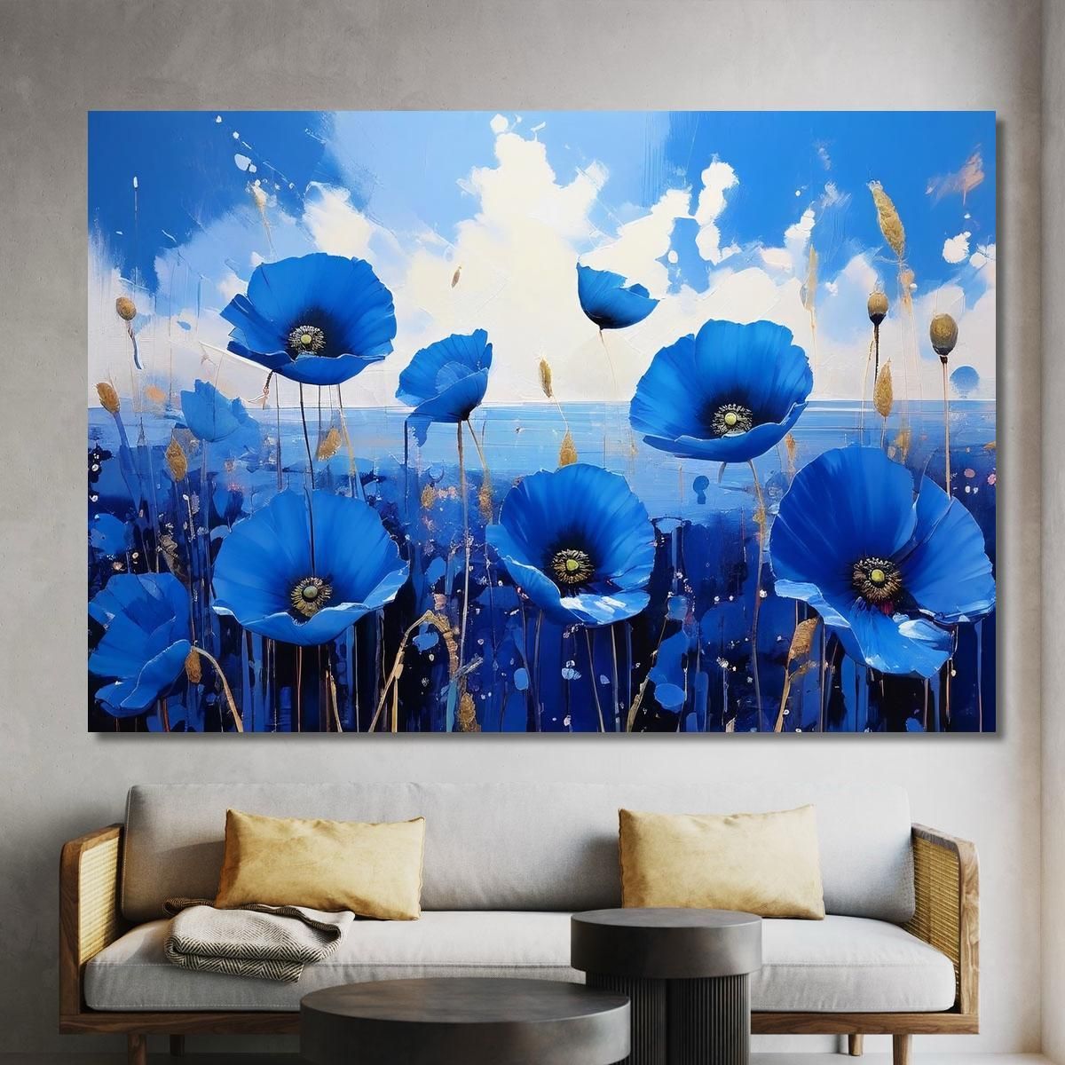 Blue Poppy Field Painting Modern Abstract Flowers Painting flp6 canvas print 