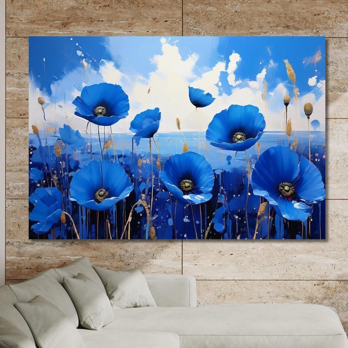 Blue Poppy Field Painting Modern Abstract Flowers Painting flp6 canvas print 