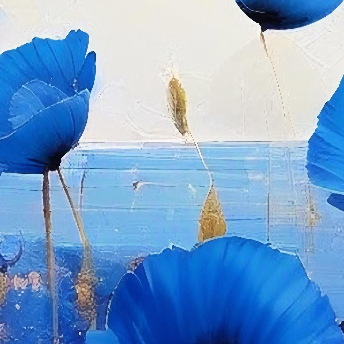 Blue Poppy Field Painting Modern Abstract Flowers Painting flp6 canvas print