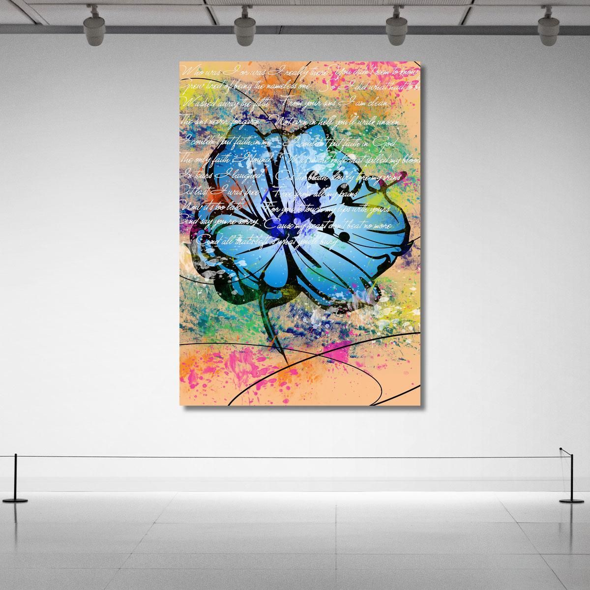 Abstract Blue Flower Painting On Multicolored Background Modern Abstract Flowers Painting flp12 canvas print 