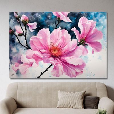 Pink Magnolia Painting With Abstract Details Modern Abstract Flowers Painting flp27 canvas print 