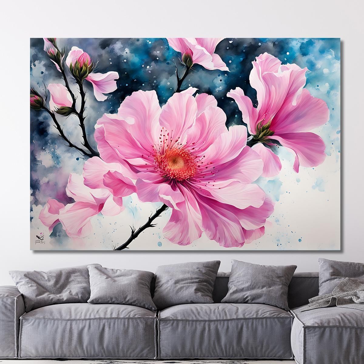 Pink Magnolia Painting With Abstract Details Modern Abstract Flowers Painting flp27 canvas print 