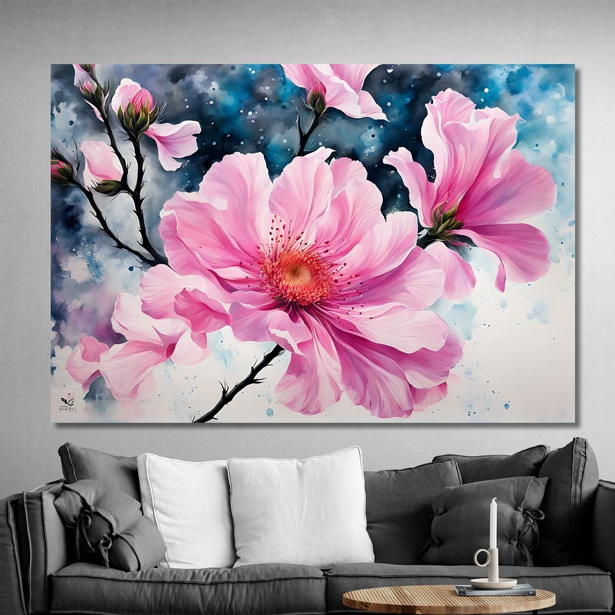 Pink Magnolia Painting With Abstract Details Modern Abstract Flowers Painting flp27 canvas print 