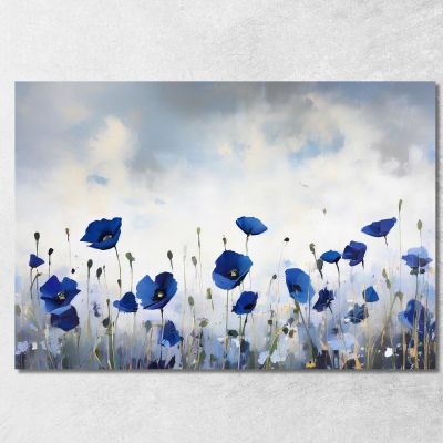 Blue Poppies Painting On Black And White Background Modern Abstract Flowers Painting flp32 canvas print 