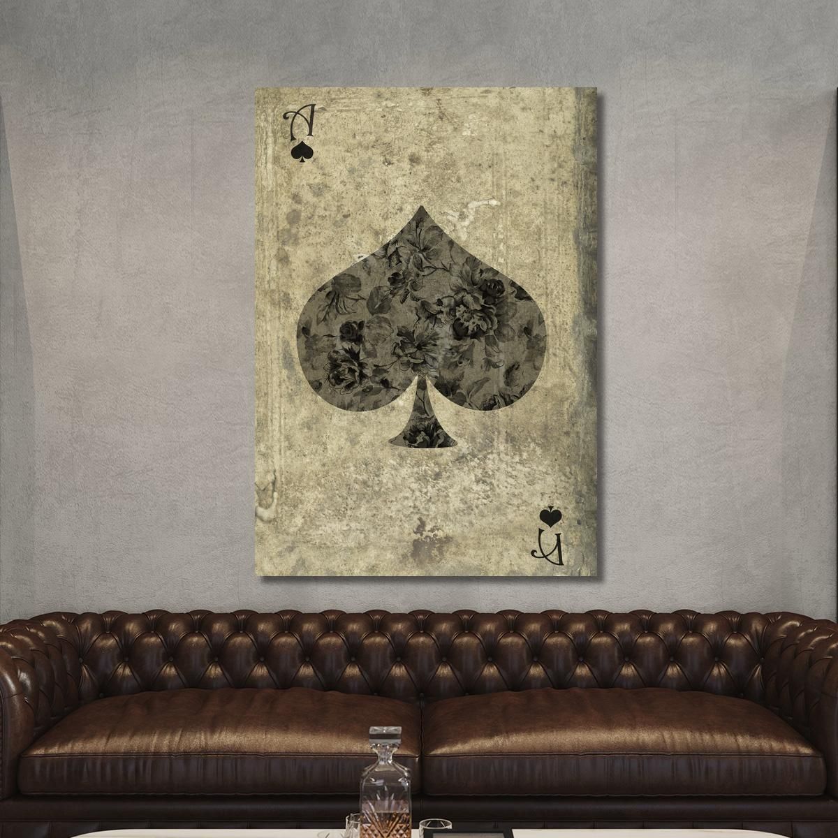 Playing Cards Frame Ace Of Spades Floral plc5 ภาพพิมพ์บนผ้าใบแคนวาส