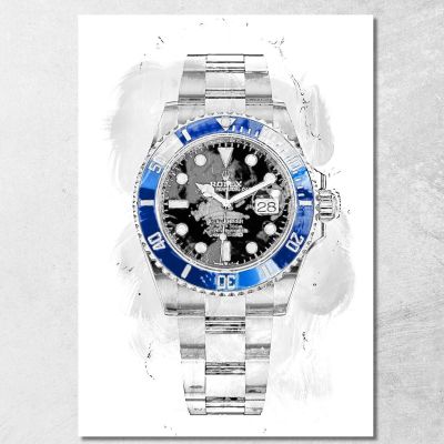 Modern Watch Painting Rolex White Submariner rlx10 canvas print 
