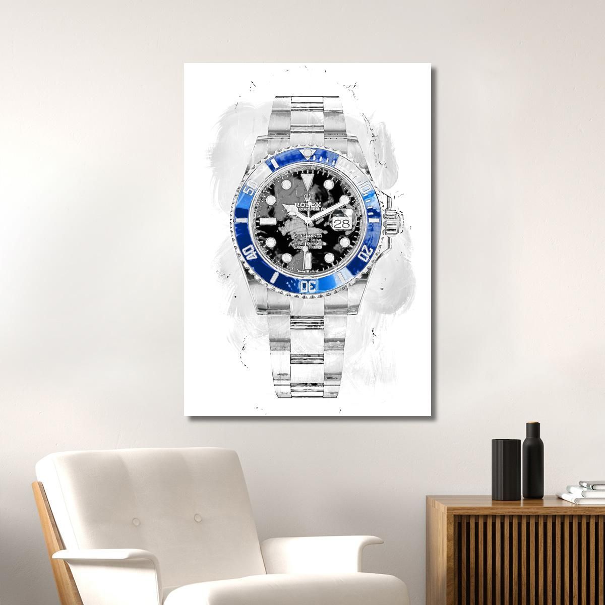 Modern Watch Painting Rolex White Submariner rlx10 canvas print 