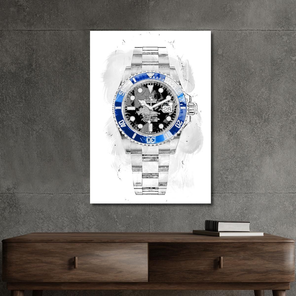 Modern Watch Painting Rolex White Submariner rlx10 canvas print 