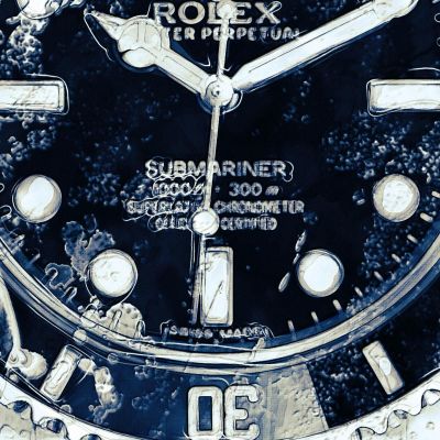 Modern Watch Painting Rolex Black Submariner On White And Black Marble rlx13 canvas print