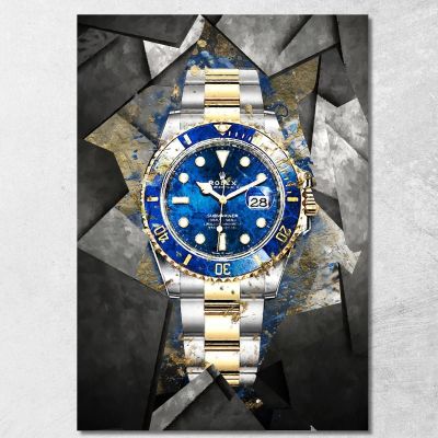 Modern Watch Painting Rolex Blue And Gold On Tile rlx14 canvas print 